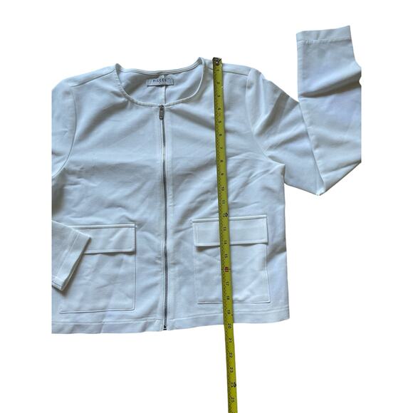 Pieces Womens/Teen White Cropped Zip Up Structured Jacket Size Small Classic - Picture 3 of 9